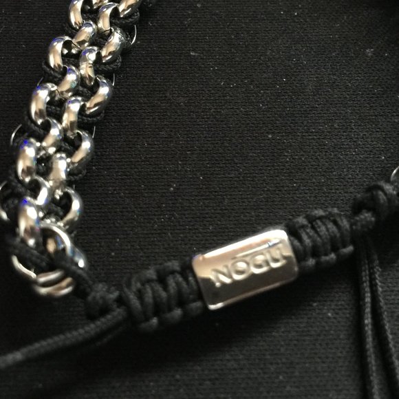 NOGU Chain Link Adjustable Silver Black Bracelet 3/8" - Picture 3 of 4